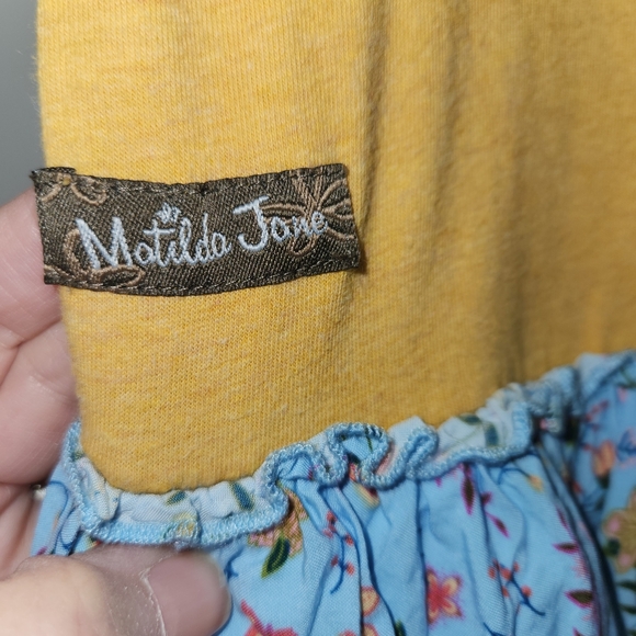 Matilda Jane Mustard Yellow Blue Mixed Tiered Ruffle Hem Size XS Cottagecore - Picture 8 of 13